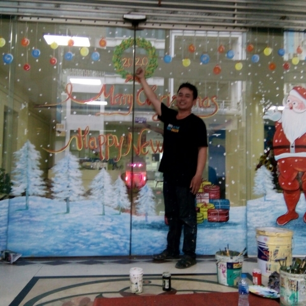 Vẽ trang trí noel  trên kính giá rẻ tại tphcm