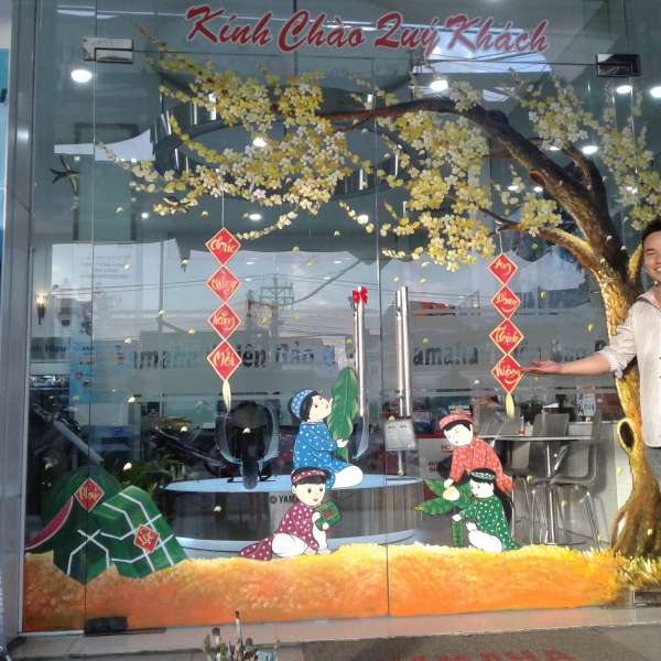 vẽ tranh trên kính salon xe máy biên hòa đồng nai